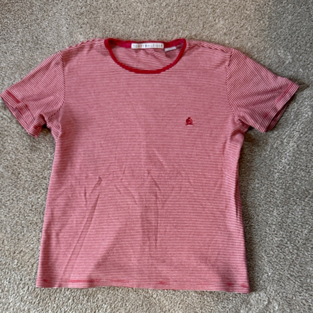Tommy Hilfiger M Red Striped T-Shirt, 100% Cotton